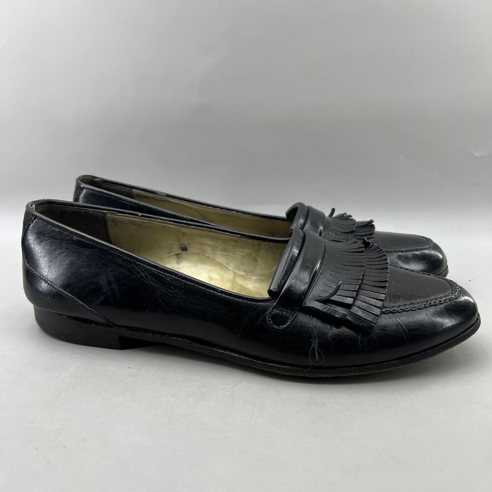 Bragno Kiltie Slip On Loafers Men Size 9.5 M Black Leather Comfort Vintage Shoes